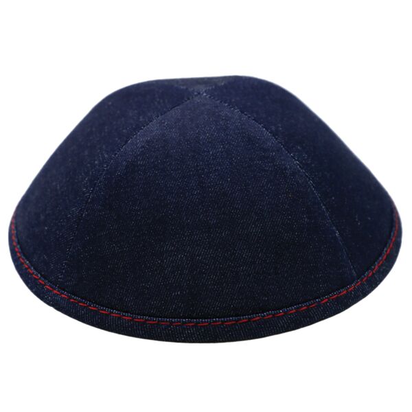 Dark Blue Denim with Red Stitching Yarmulka Thumbnail