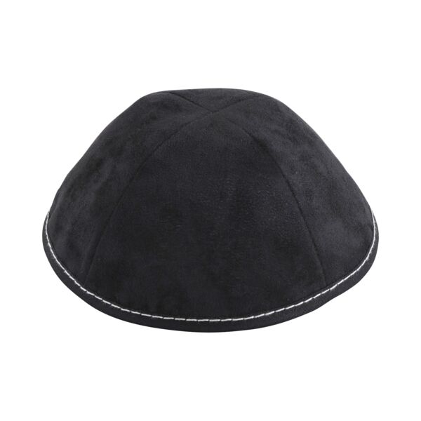 Black Suede Grey Stitching Yarmulka Thumbnail