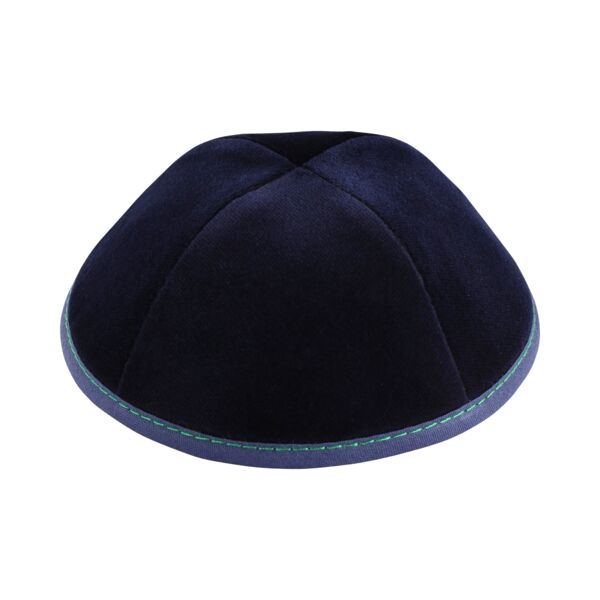Navy Velvet with Green Stitching Yarmulka Thumbnail