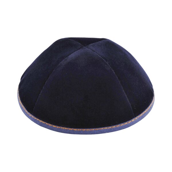 Navy Velvet with Orange Stitching Yarmulka Thumbnail