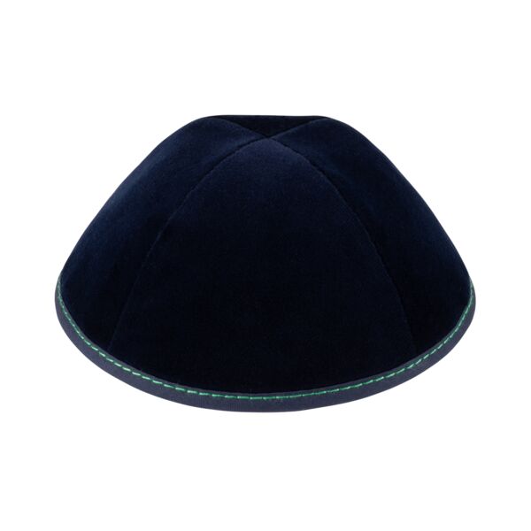 Navy Velvet with Teal Stitching Yarmulka Thumbnail