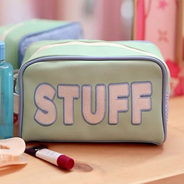 Handle Cosmetic Bag – 'stuff' Embroidered  Thumbnail